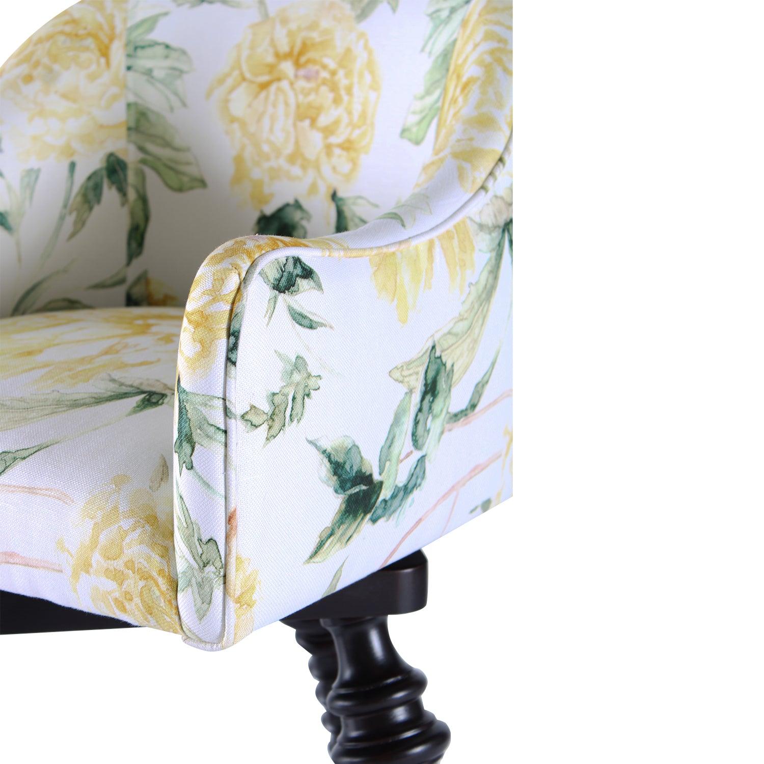 Yellow Floral Upholstered Swivel Stool