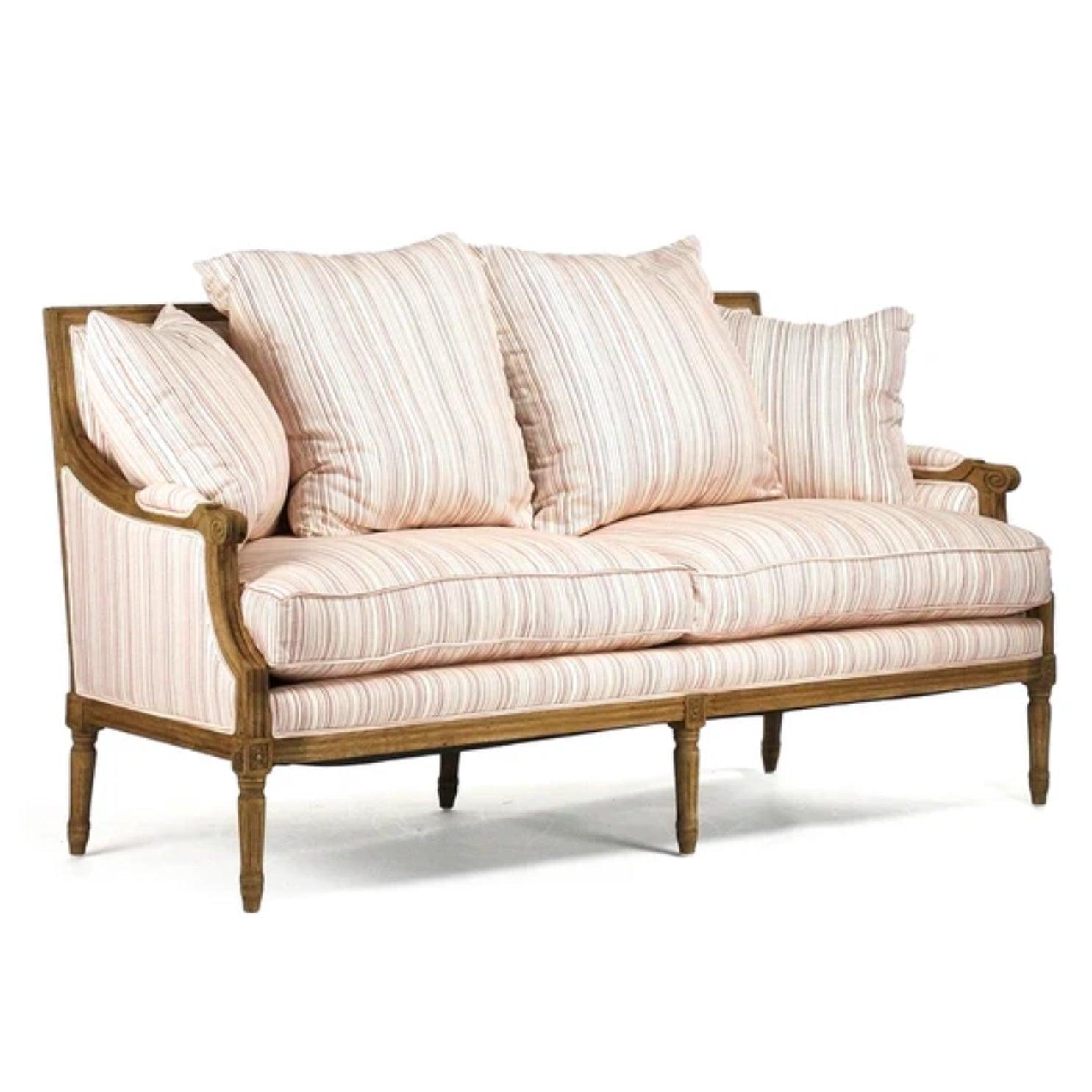 French Country Striped Upholstered Sofa