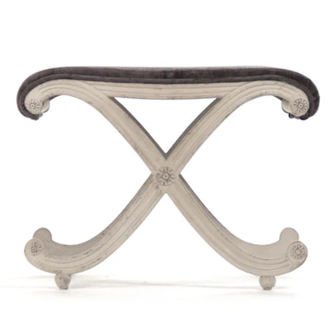 Petite White Scroll Accent Stool