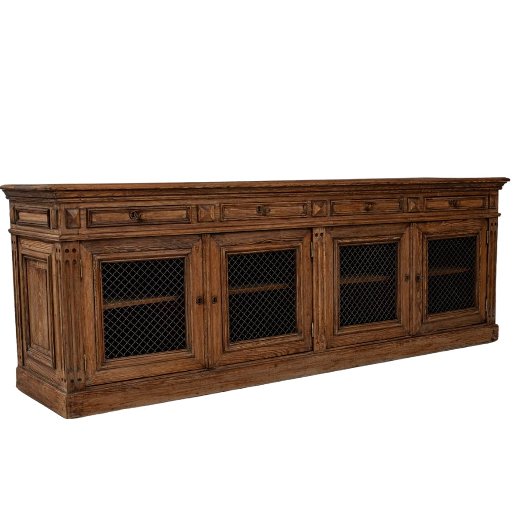 Antique French Oak Wire Mesh Doors Sideboard, Circa 1850