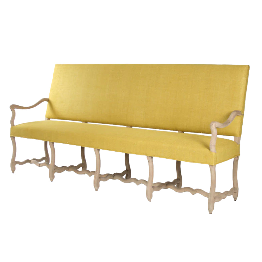 French Upholstered Silk Yellow Bench