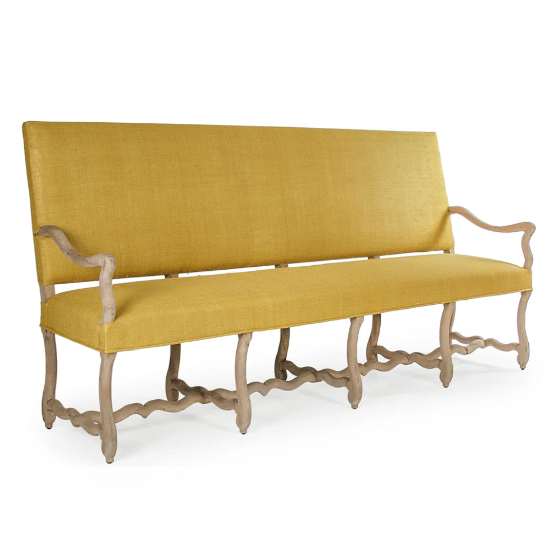 French Upholstered Silk Yellow Bench