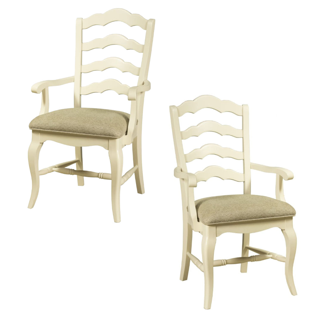 French Country Upholstered Ladder Back Dining Armchair