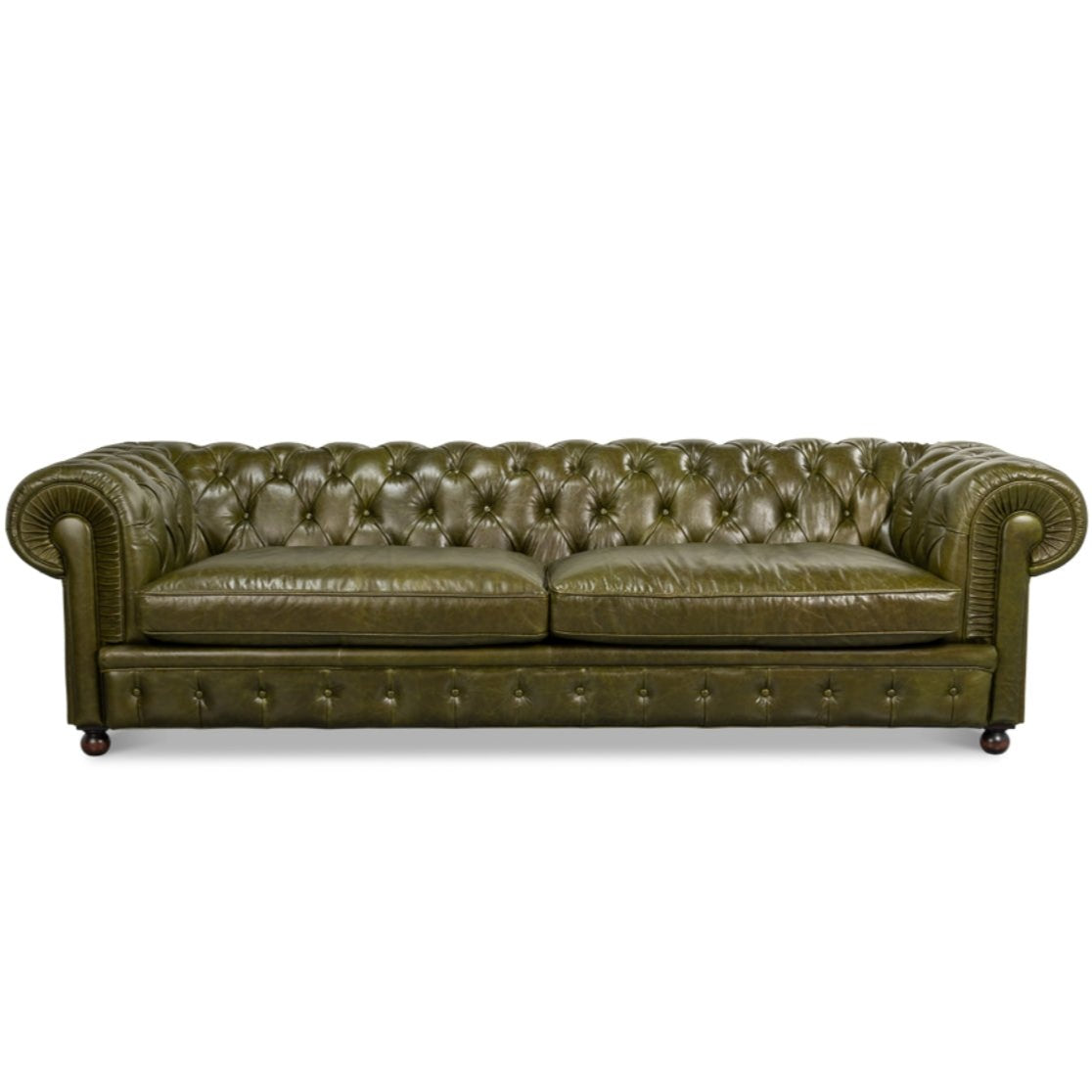 Luxe Green Leather Chesterfield Sofa