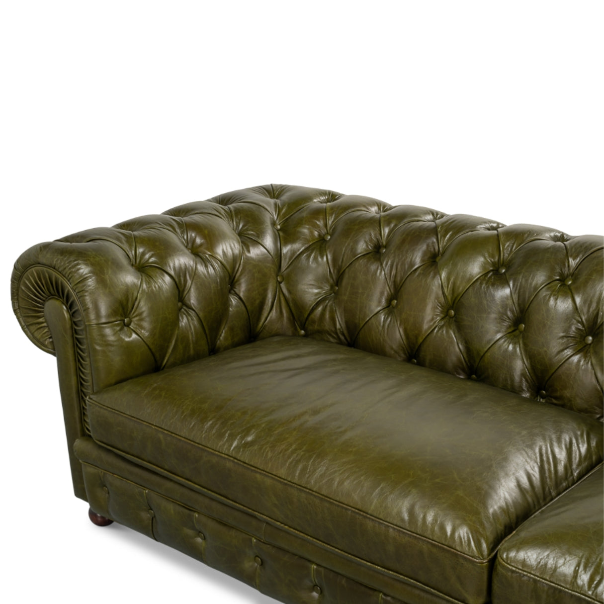 Luxe Green Leather Chesterfield Sofa