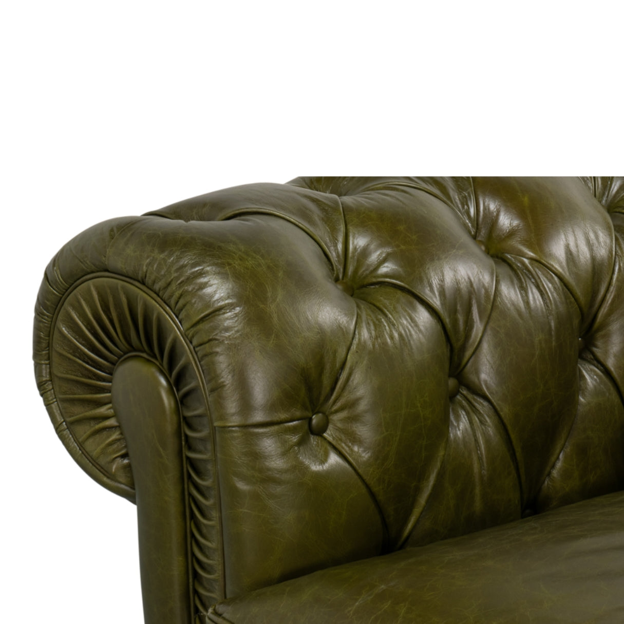 Luxe Green Leather Chesterfield Sofa