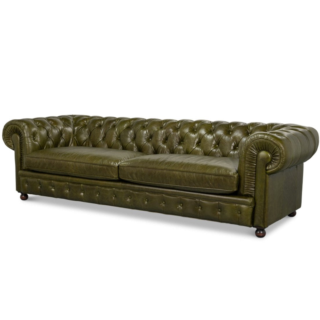 Luxe Green Leather Chesterfield Sofa