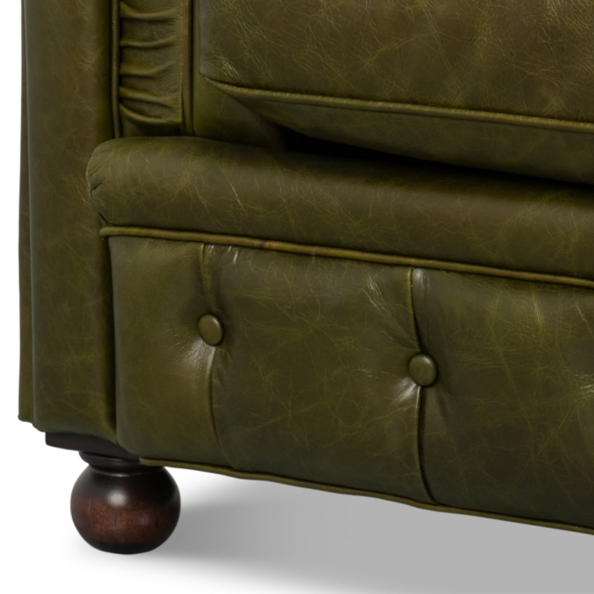 Luxe Green Leather Chesterfield Sofa