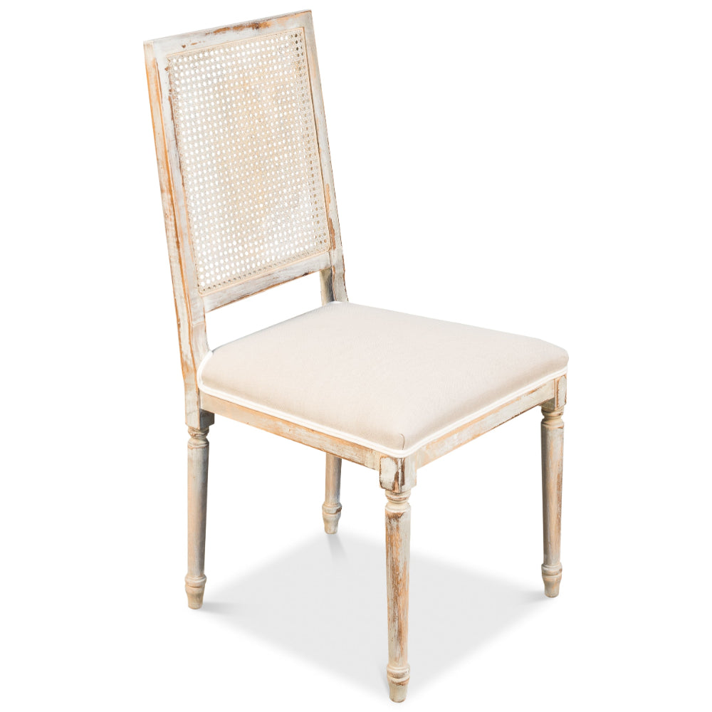 Distressed Cream and Gray Cane Dining Chairs - Set