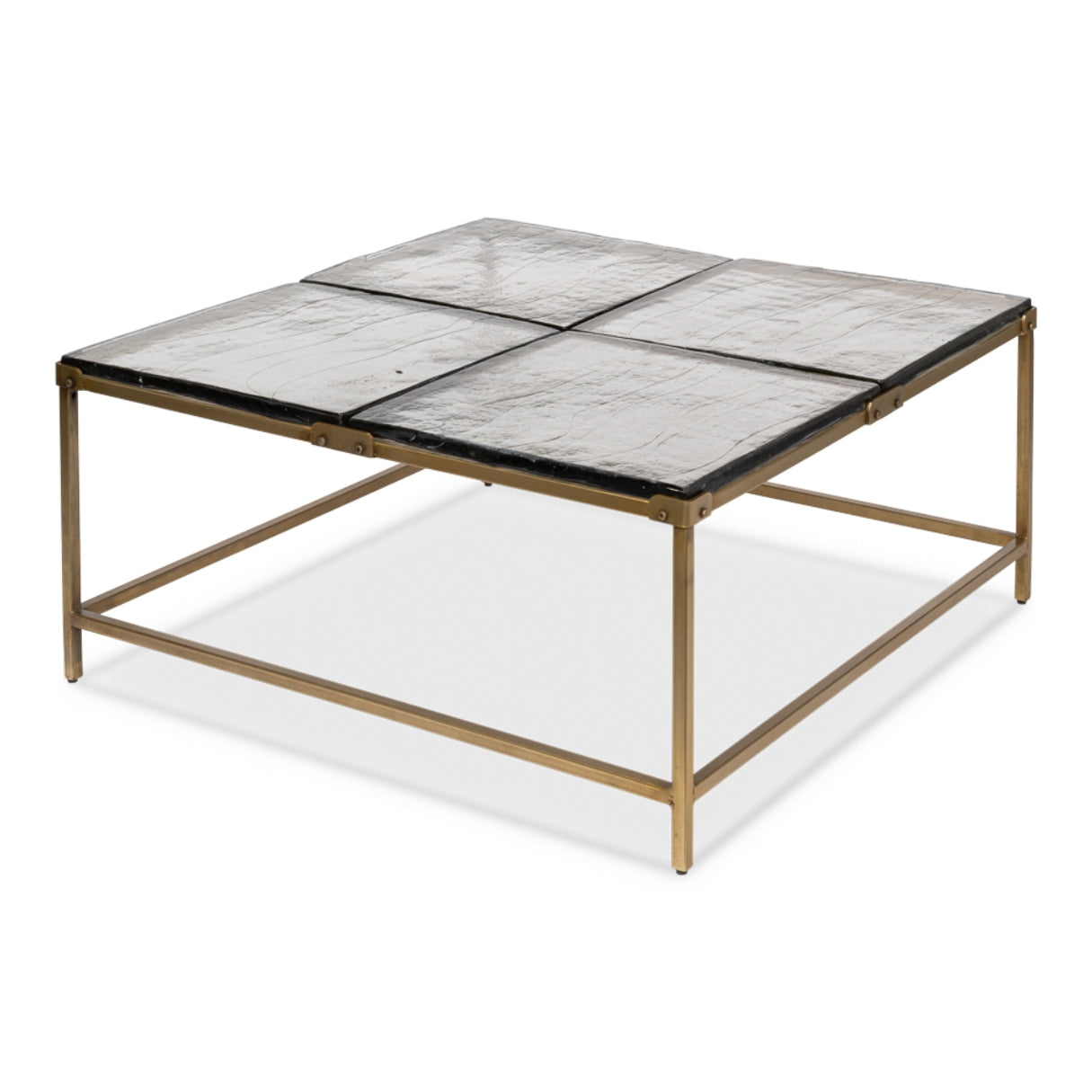 Sectional Glass Top Brass Coffee Table