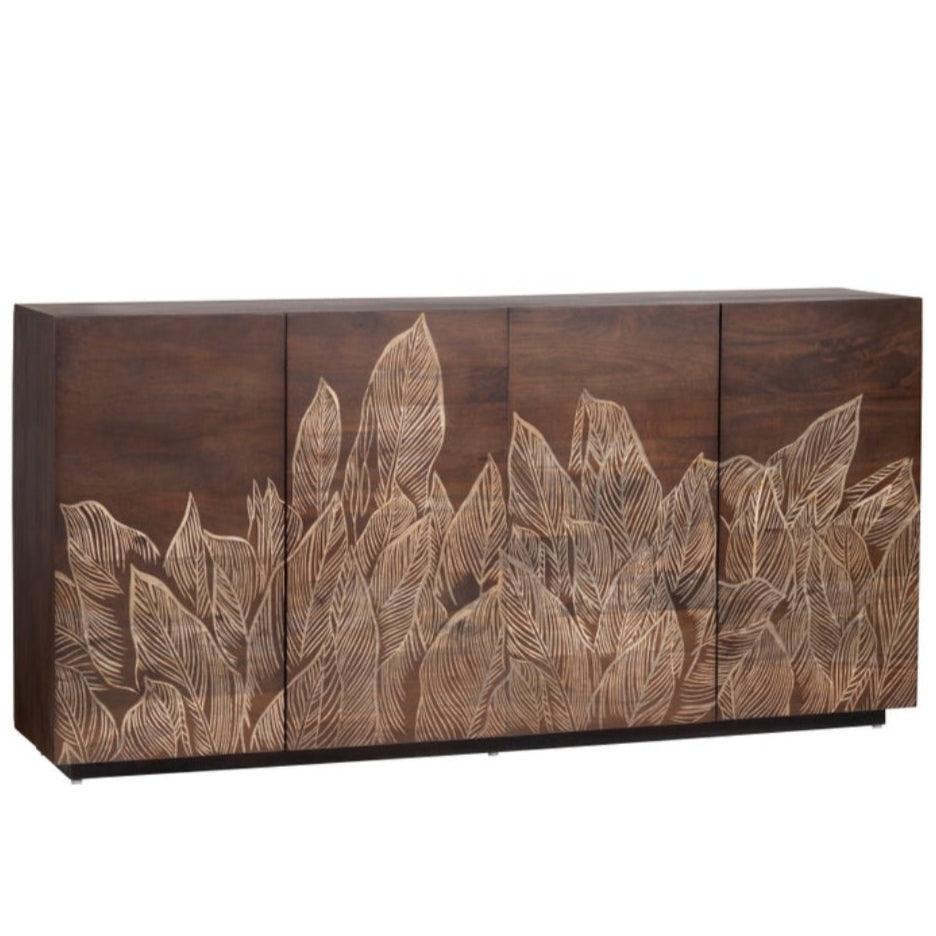 Carved Leaf Design Wooden Sideboard