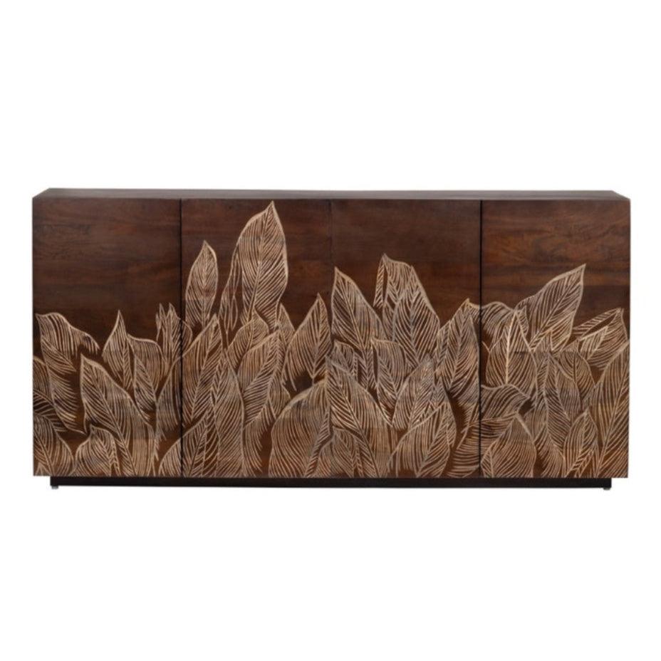 Carved Leaf Design Wooden Sideboard