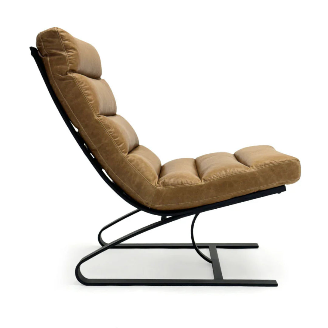 Industrial Leather Lounge Chair with Steel Frame