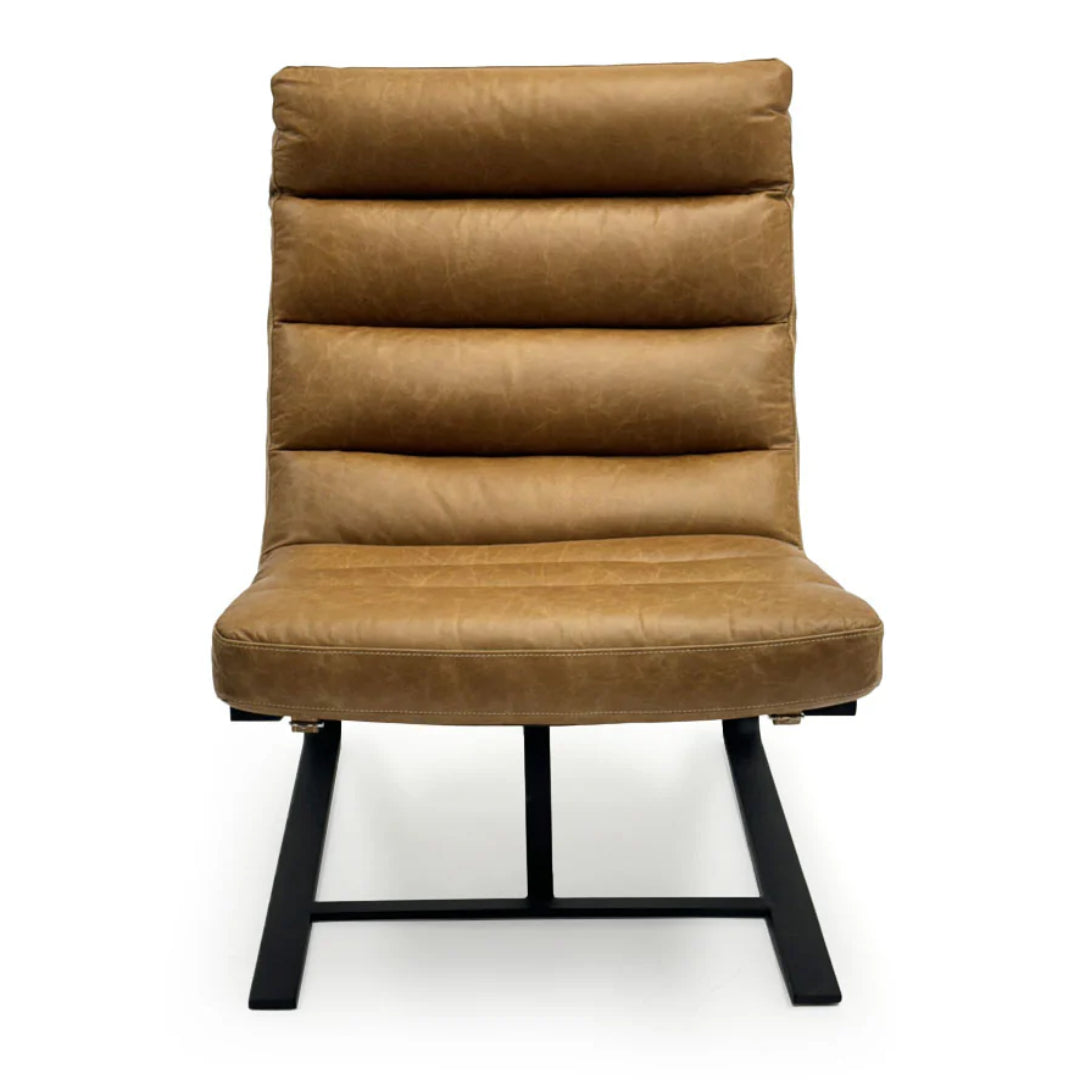 Industrial Leather Lounge Chair with Steel Frame