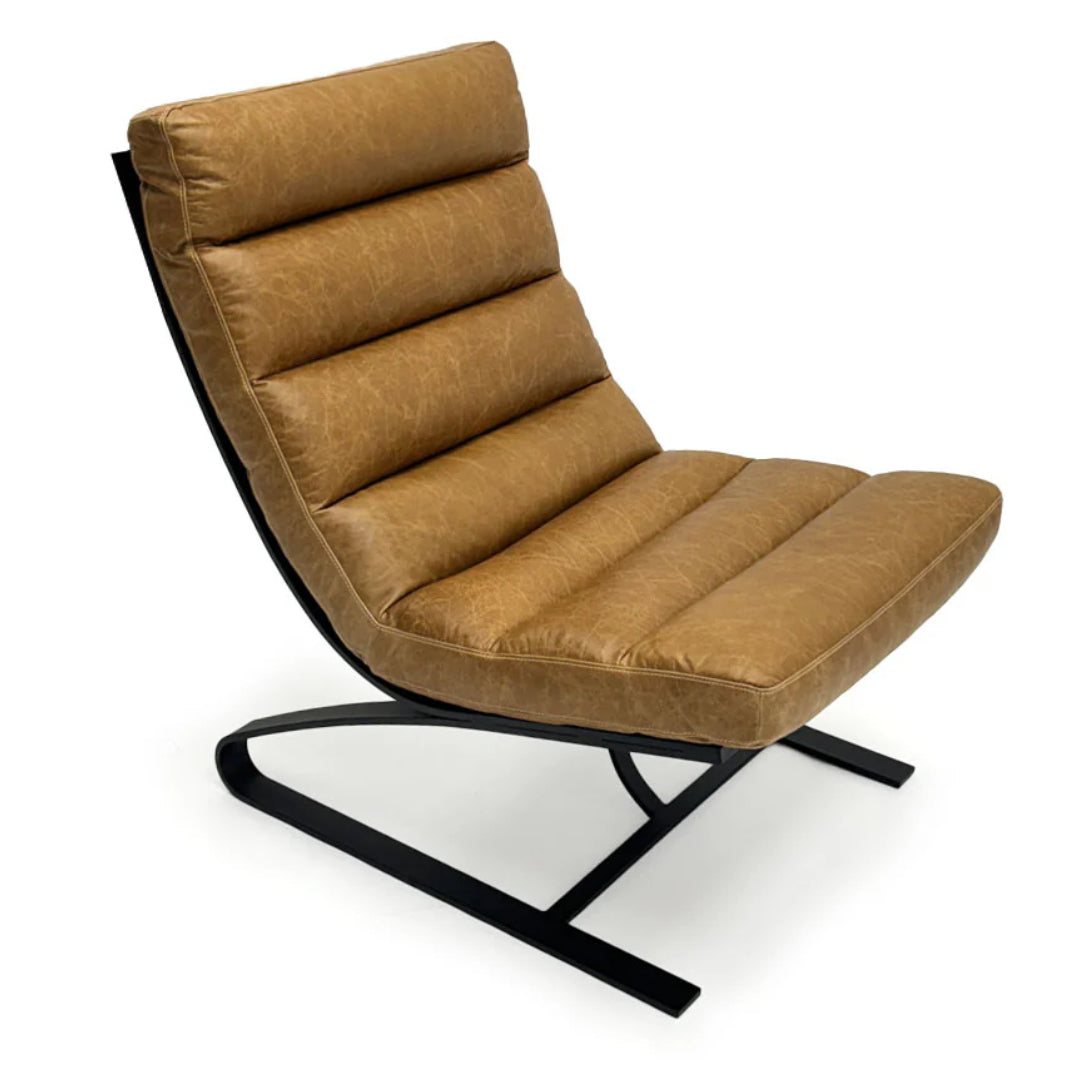 Industrial Leather Lounge Chair with Steel Frame