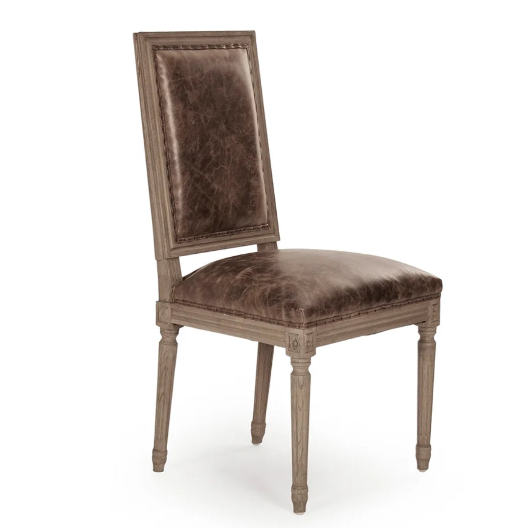 Upholstered Brown Leather Side Chair