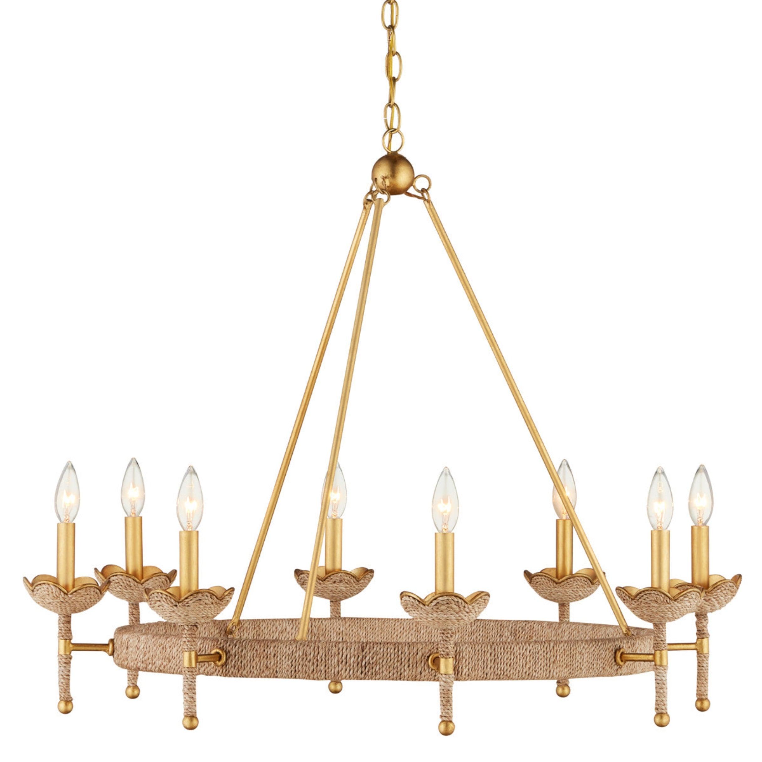 Gold Leaf and Rope Shaded Chandelier