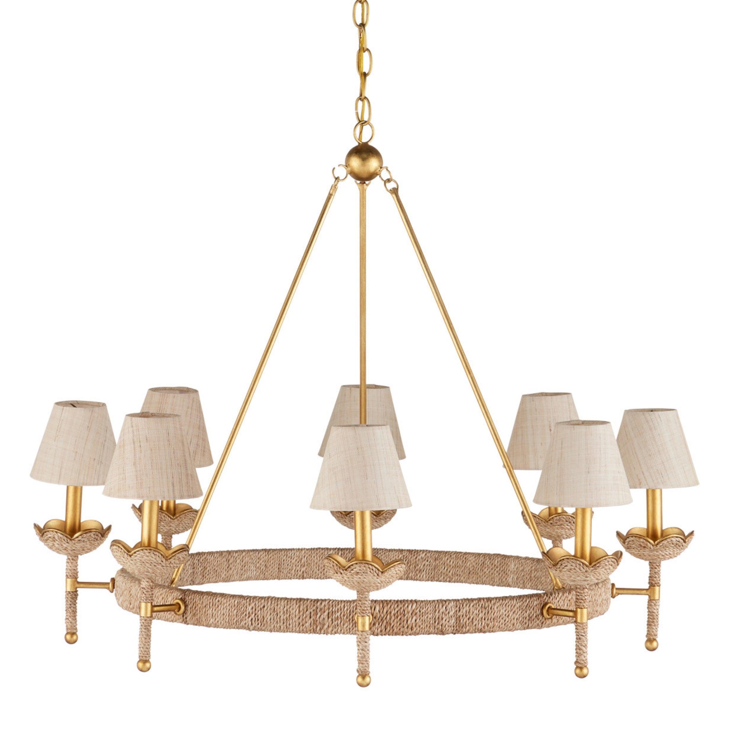 Gold Leaf and Rope Shaded Chandelier