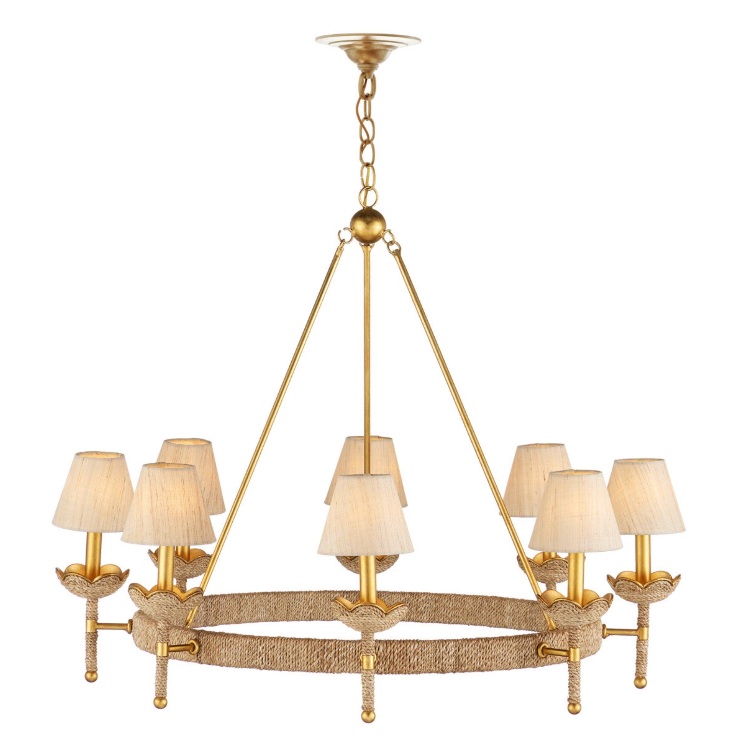 Gold Leaf and Rope Shaded Chandelier