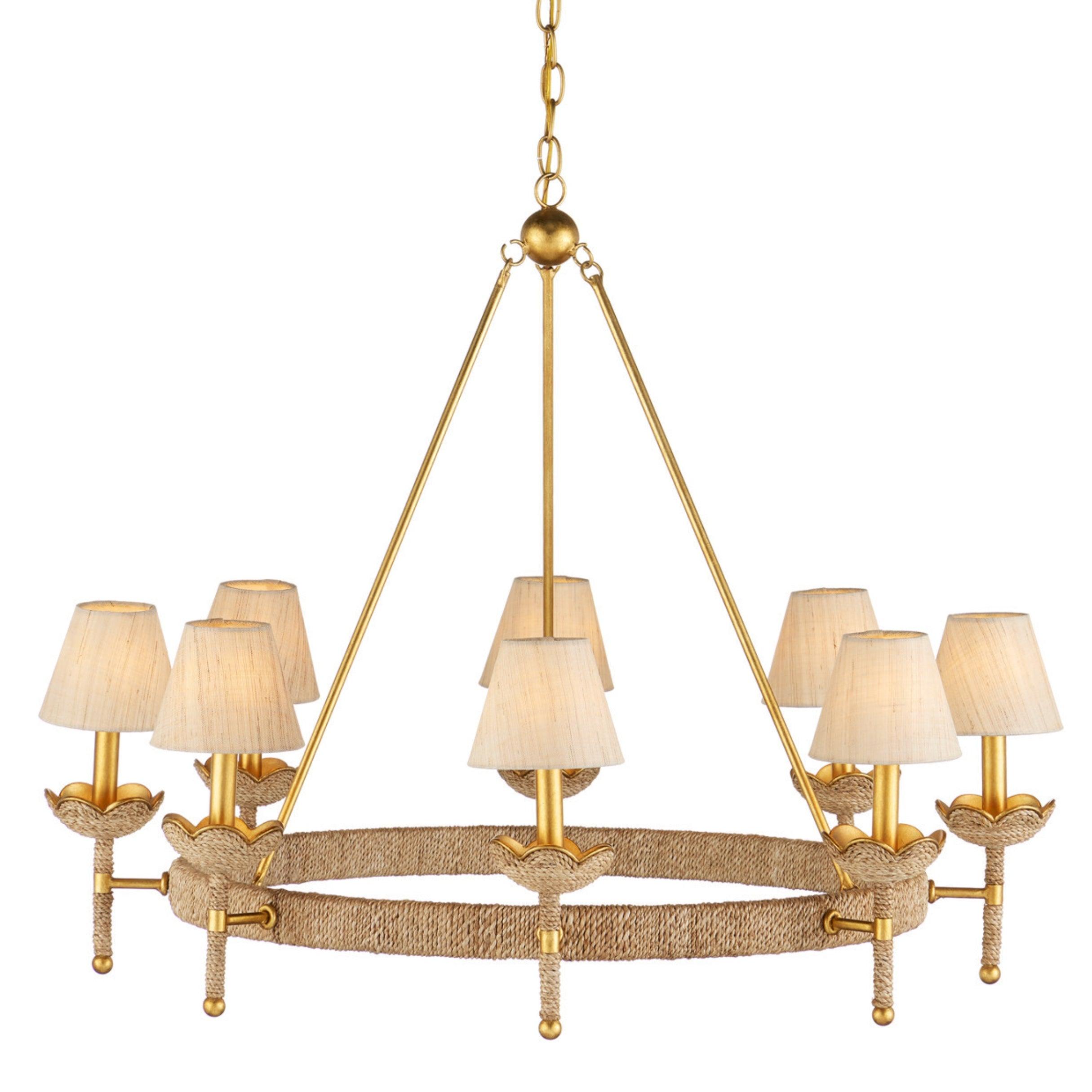 Gold Leaf and Rope Shaded Chandelier