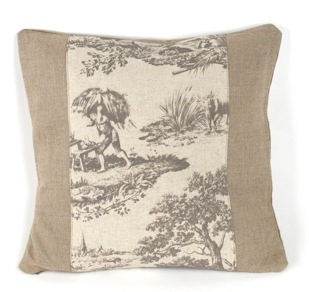 French Toile and Burlap Pillow