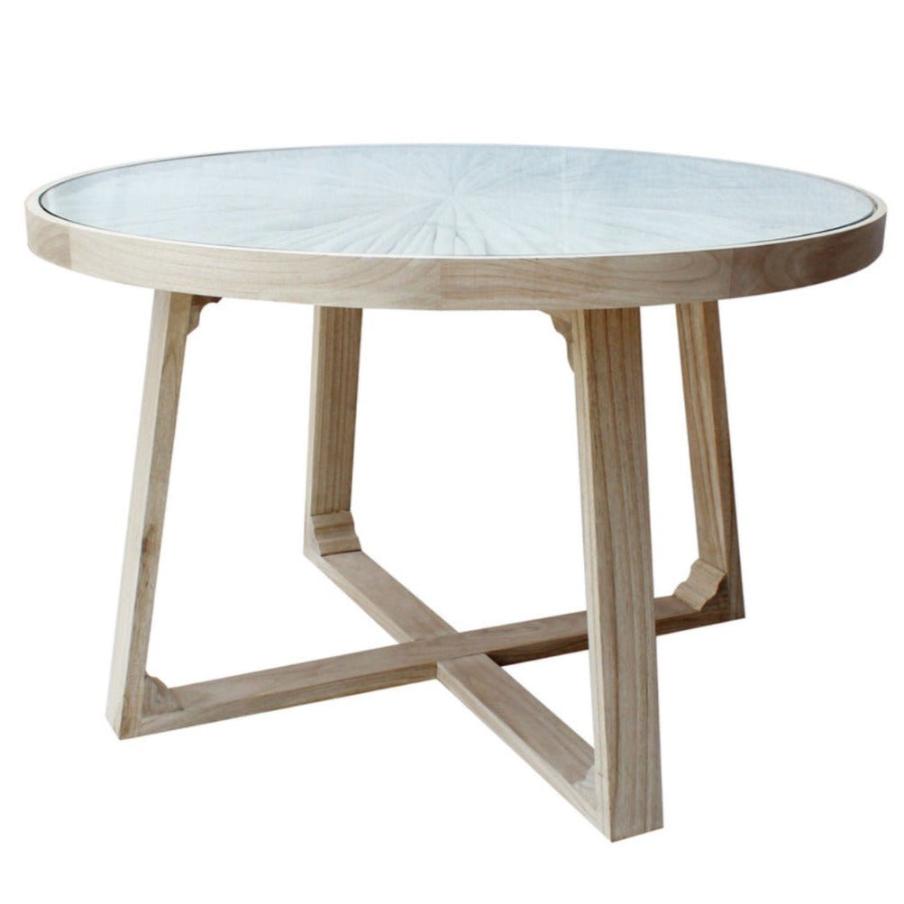 Natural Teak and Glass Top Dining Table