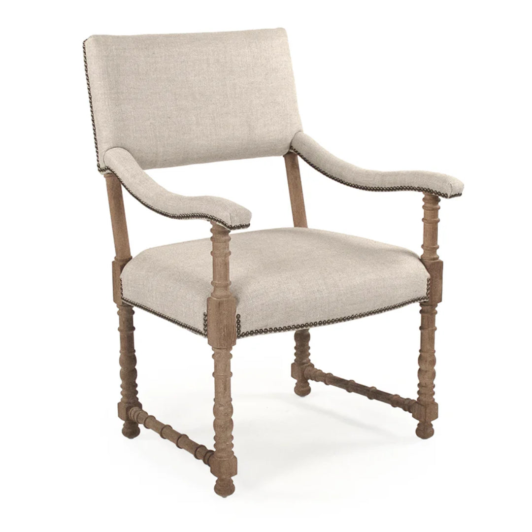 Nailhead Studded Cream Linen Accent Chair