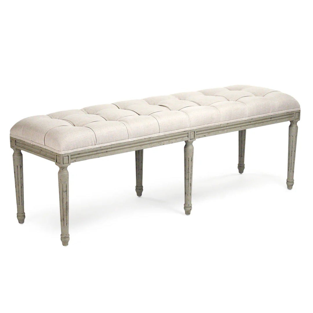 Olive Green French Tufted Bench