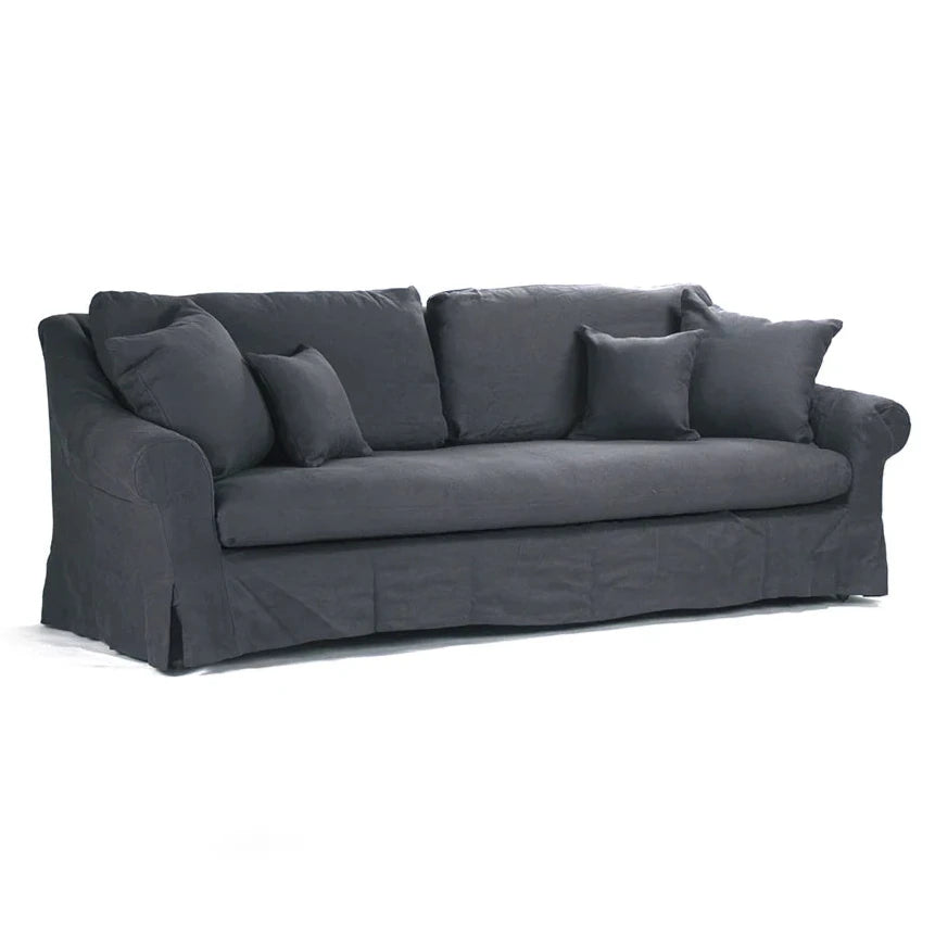 Navy Blue Linen Cabriole Arm Sofa