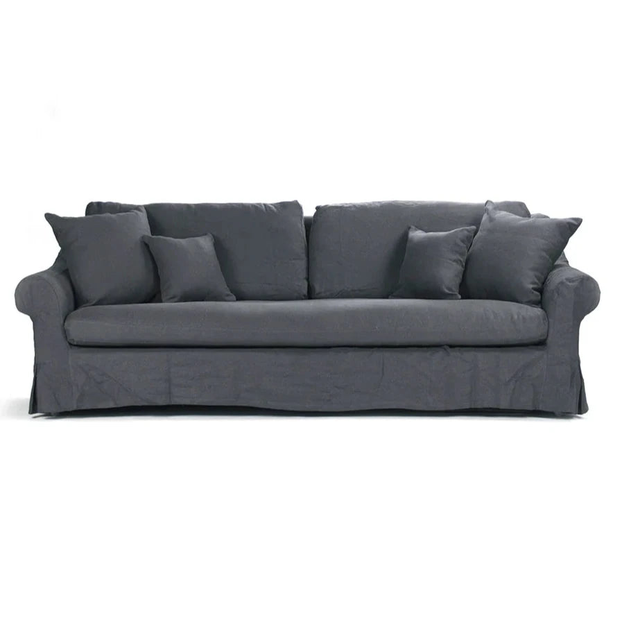 Navy Blue Linen Cabriole Arm Sofa front