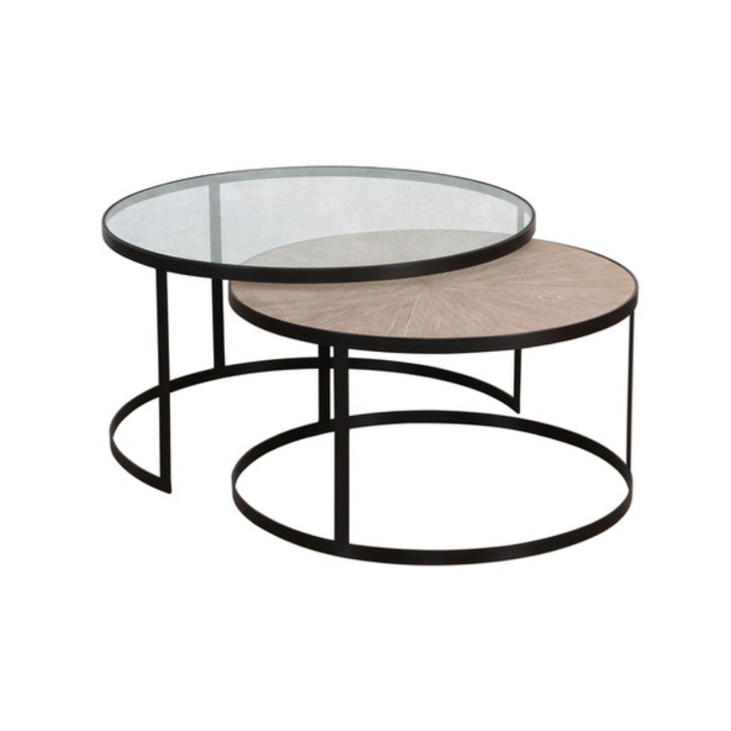 Glass and Wood Top Iron Nesting Tables