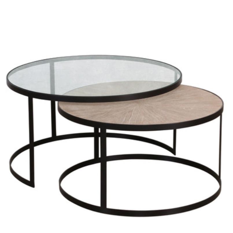 Glass and Wood Top Iron Nesting Tables