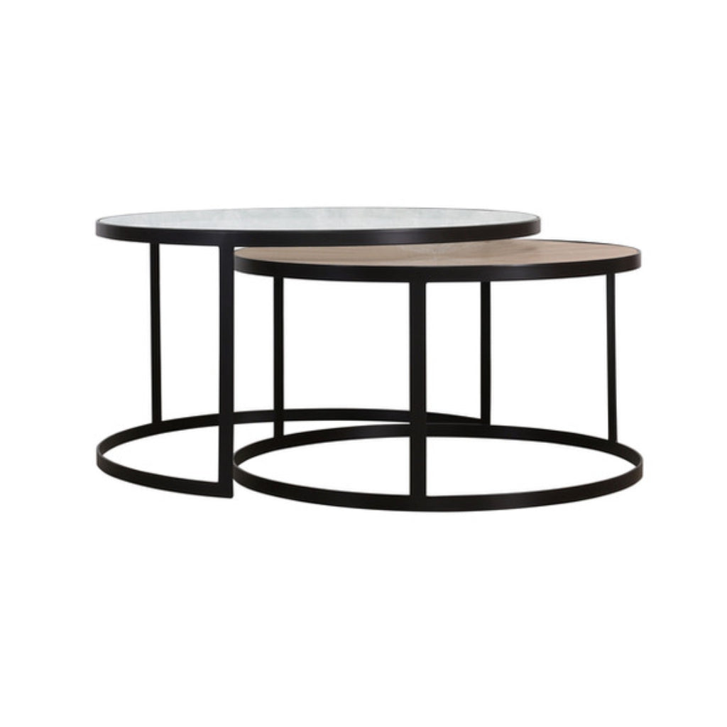 Glass and Wood Top Iron Nesting Tables