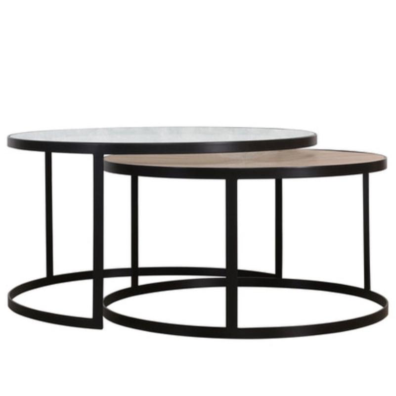 Glass and Wood Top Iron Nesting Tables