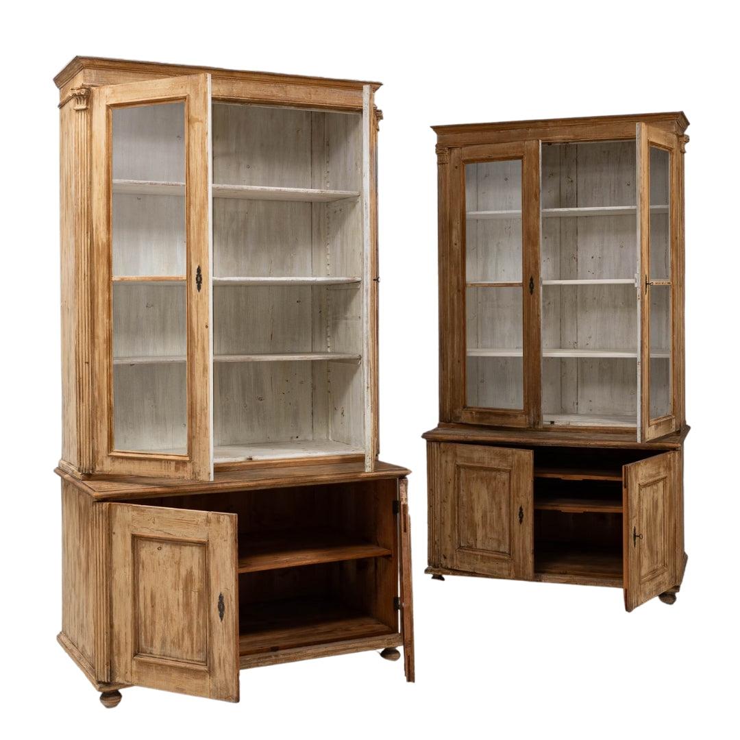 Rustic European Glass front Display Cabinets - Pair Circa 1870