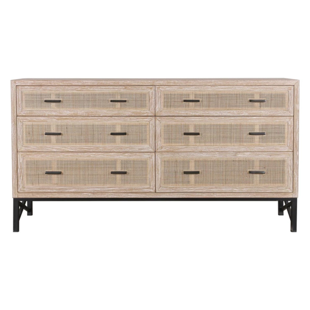 Rattan 6 Drawer Natural Dresser