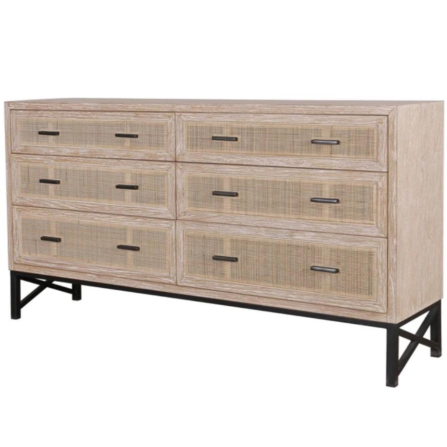 Rattan 6 Drawer Natural Dresser