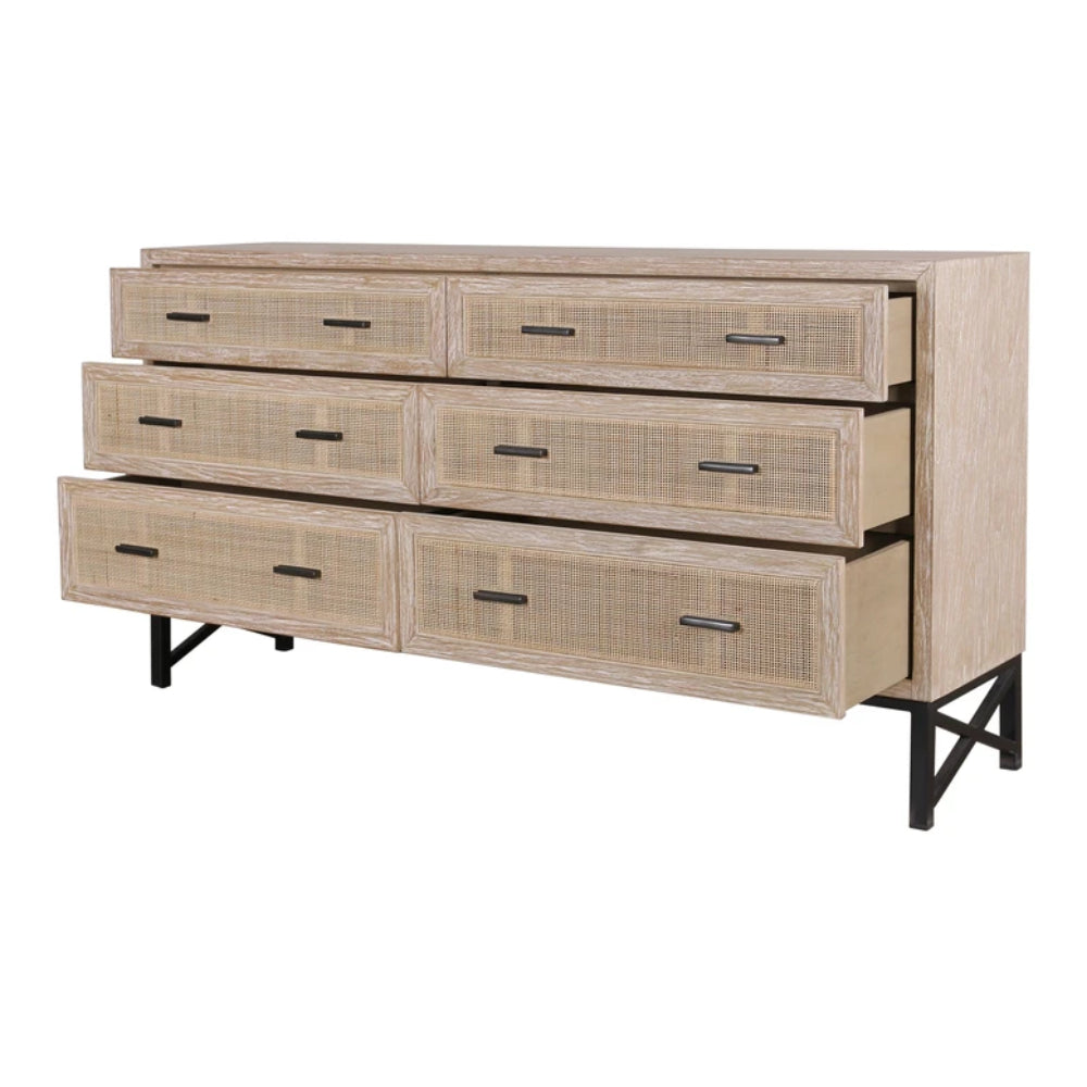 Rattan 6 Drawer Natural Dresser