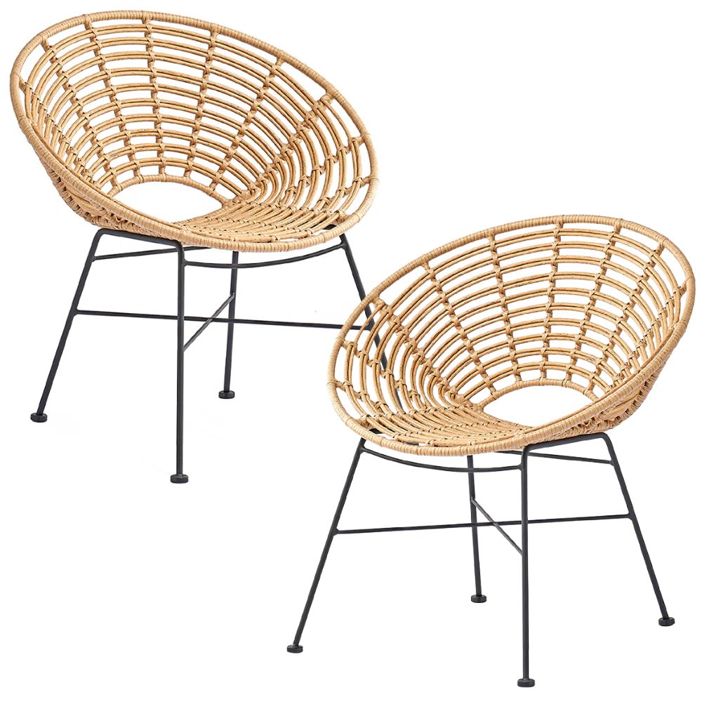 Natural Rattan Rounded Chair - Set of 2