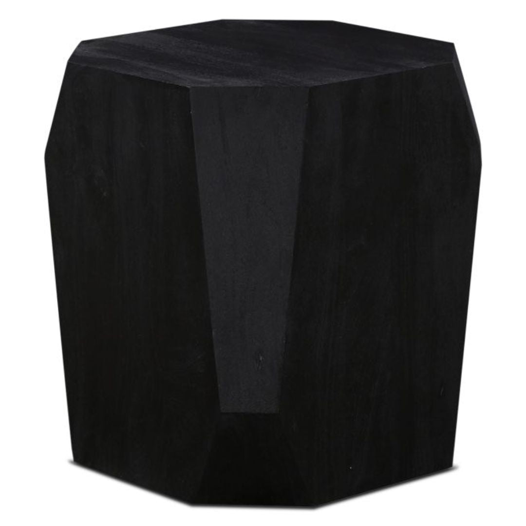 Geometric Distressed Black Accent Table