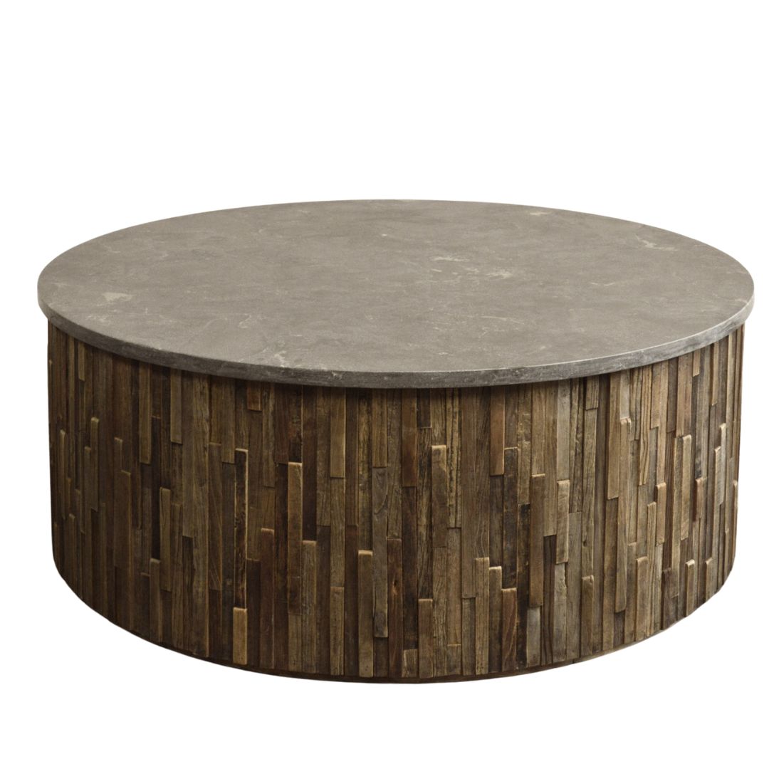 Bluestone Top Reclaimed Block Wood Coffee Table