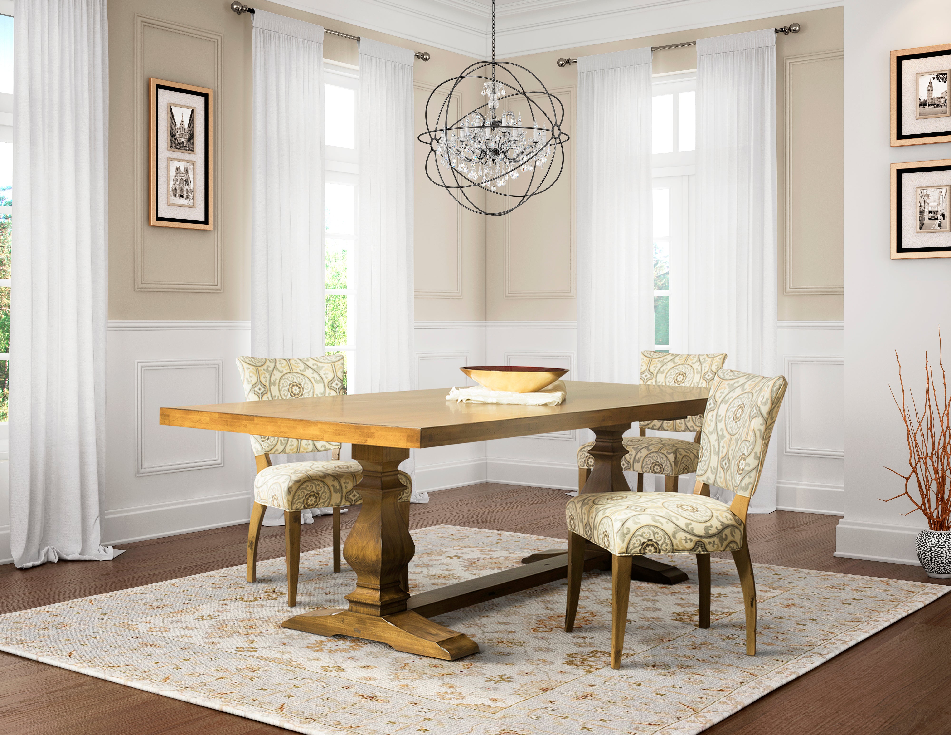 Country French Trestle Pedestal Dining Table