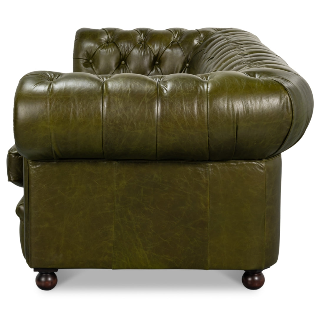 English Green Leather Chesterfield Sofa