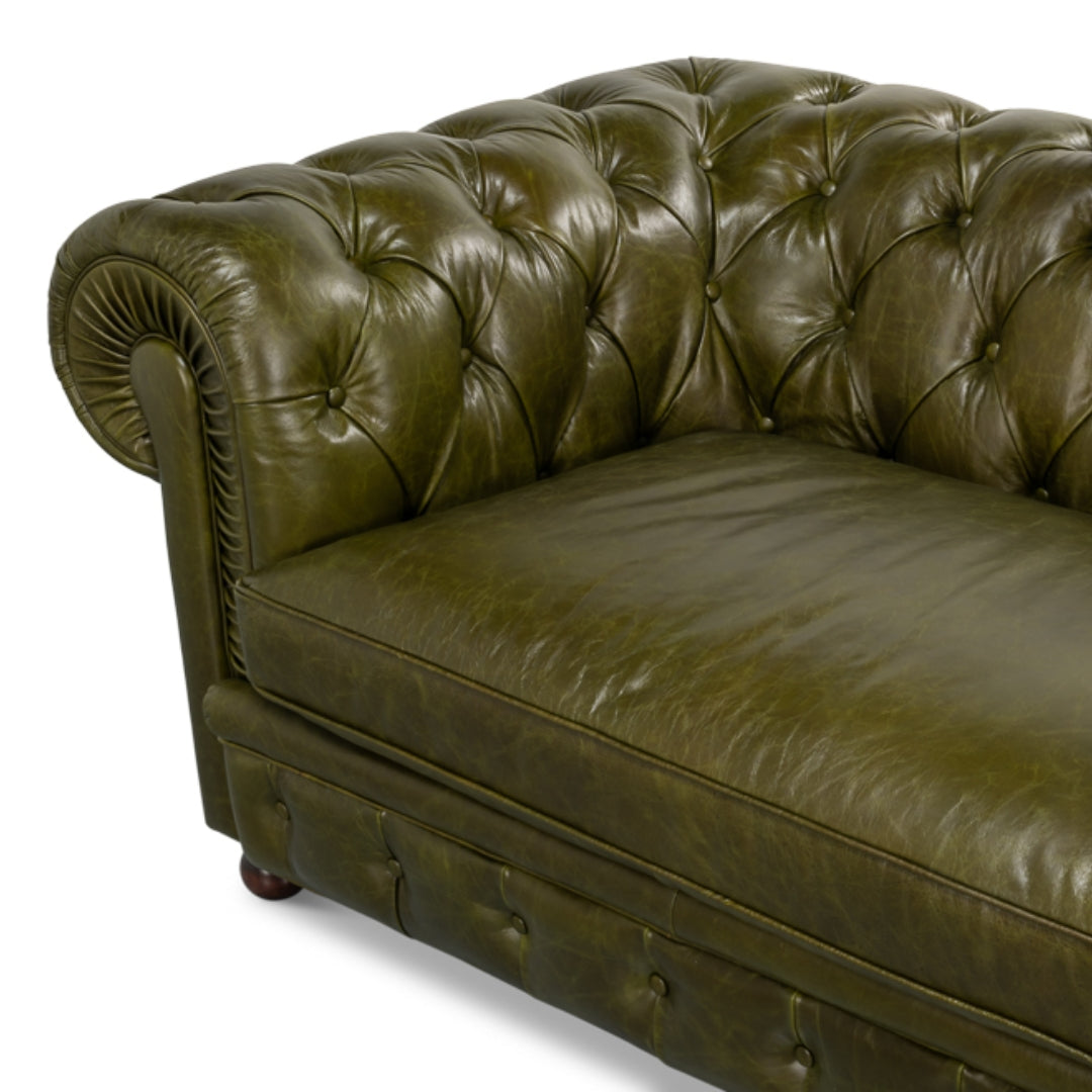 English Green Leather Chesterfield Sofa