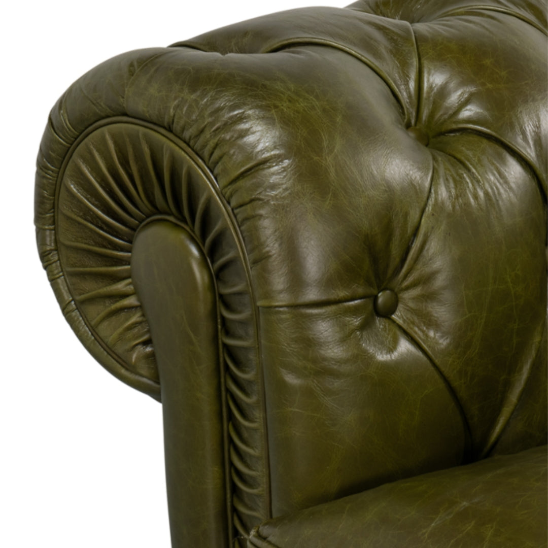 English Green Leather Chesterfield Sofa