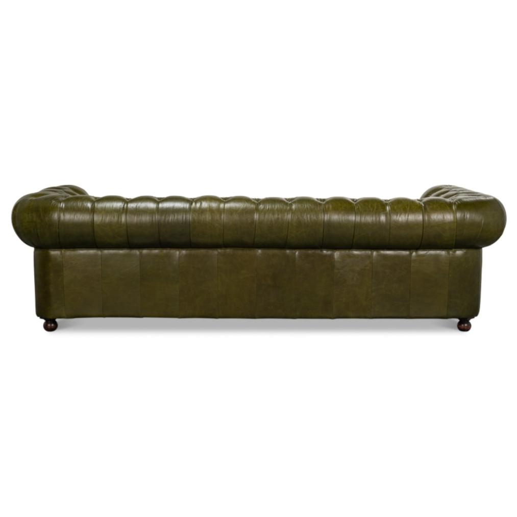 English Green Leather Chesterfield Sofa