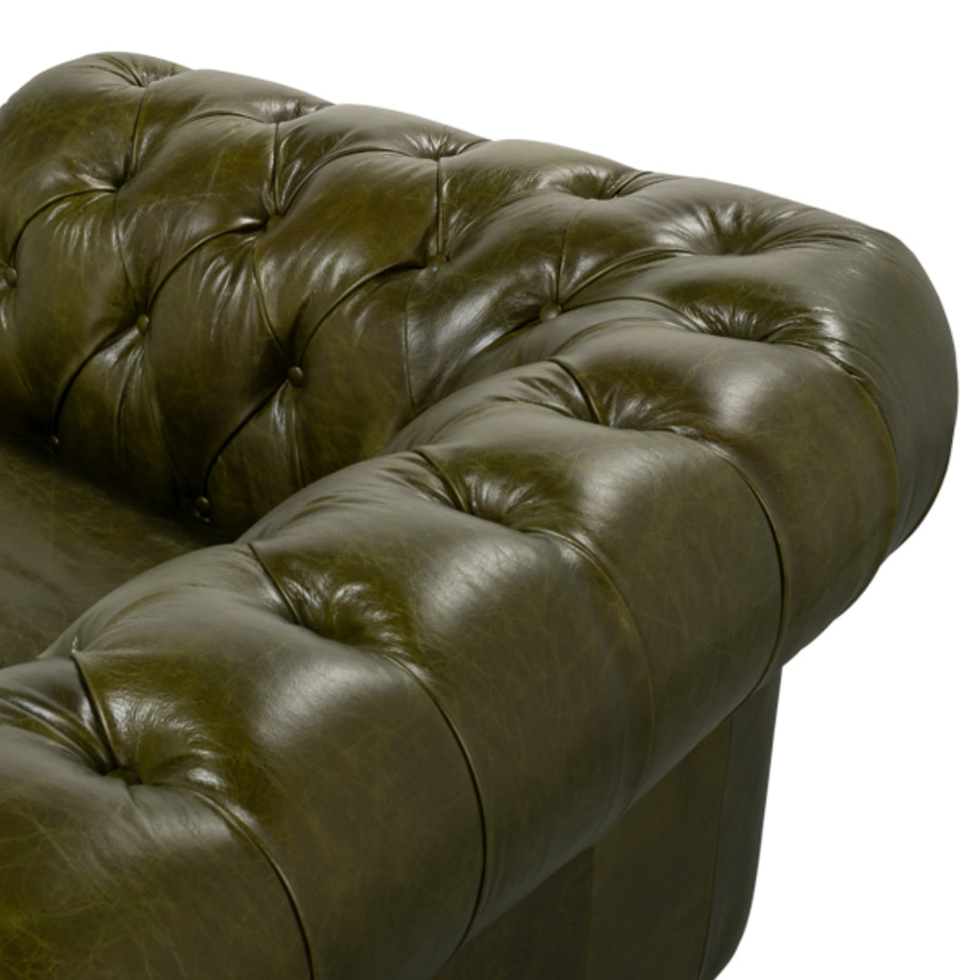 English Green Leather Chesterfield Sofa