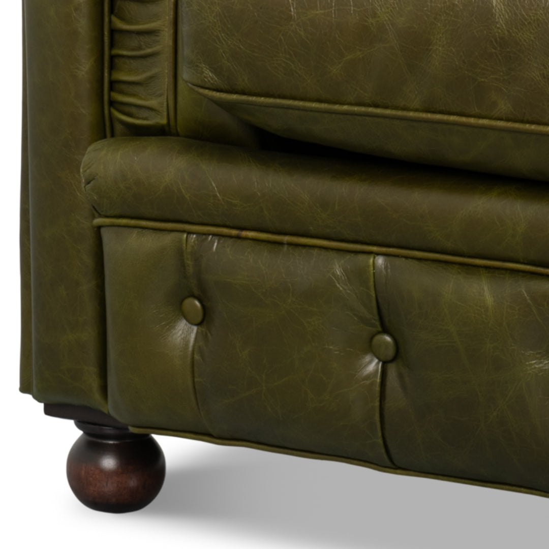 English Green Leather Chesterfield Sofa