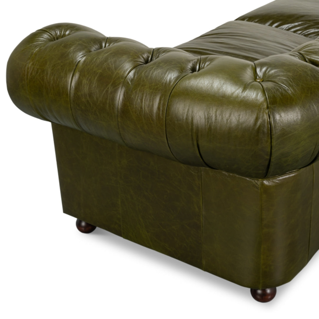 English Green Leather Chesterfield Sofa