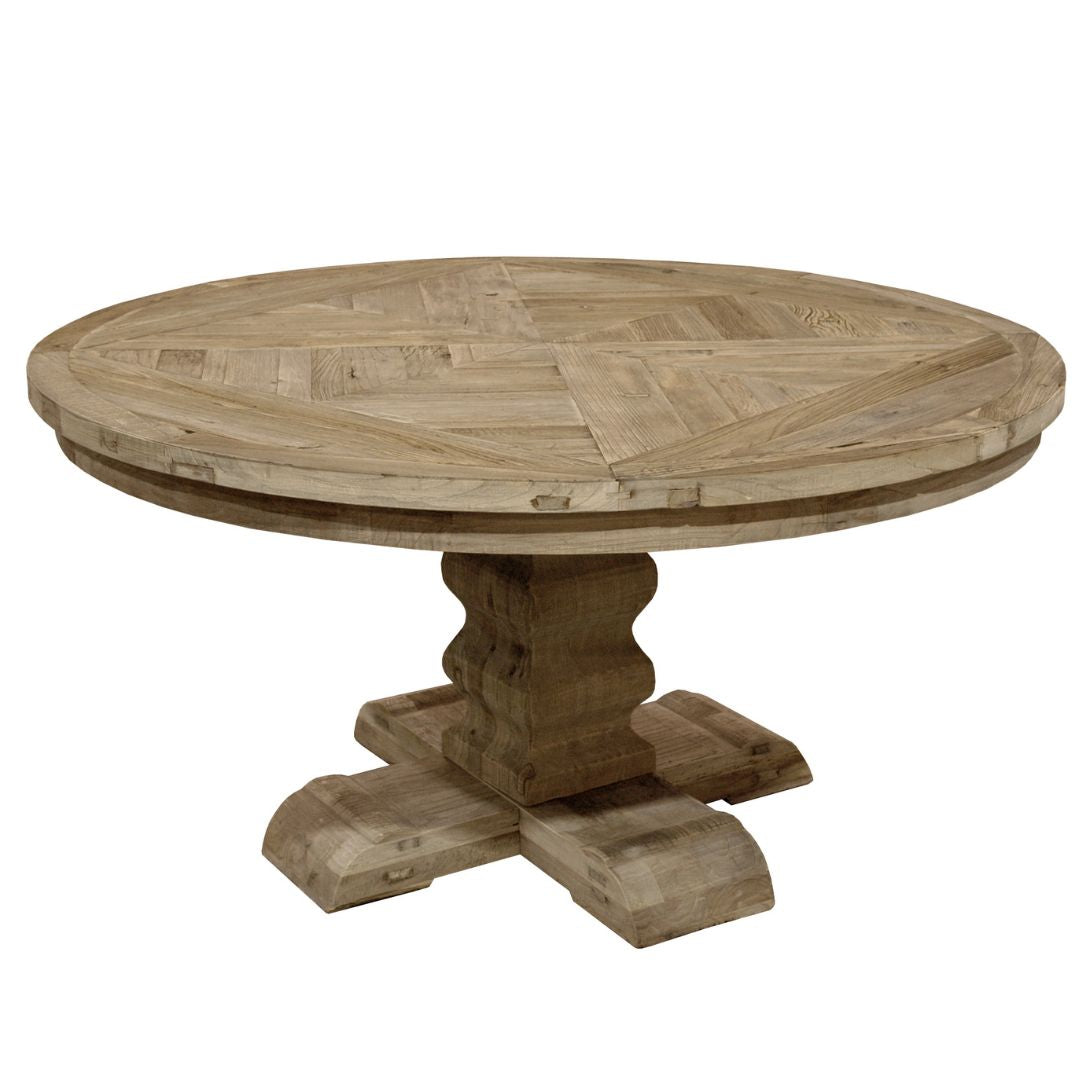 Round Parquet Top Elm Dining Table